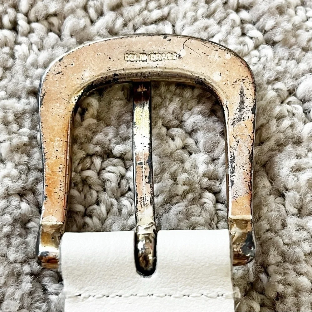 County Seat Womens Ivory Woven Belt Sz L Braided Leather Western Classic Brass